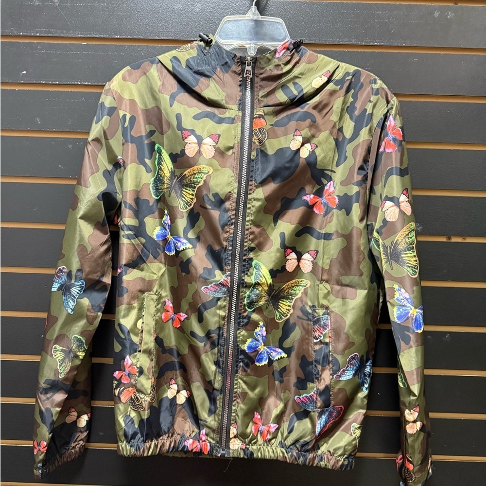 Nan Zhang Lun Camo Butterfly Hooded Windbreaker Jacket Unisex Size L